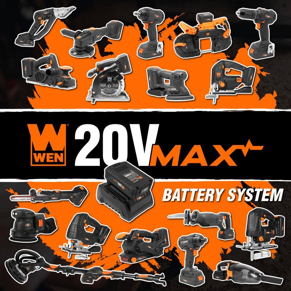 WEN 20-Volt Max Brushless Cordless 3-14 in. Hand Planer with 4.0 Ah Lithium-Ion Battery and Charger 20653