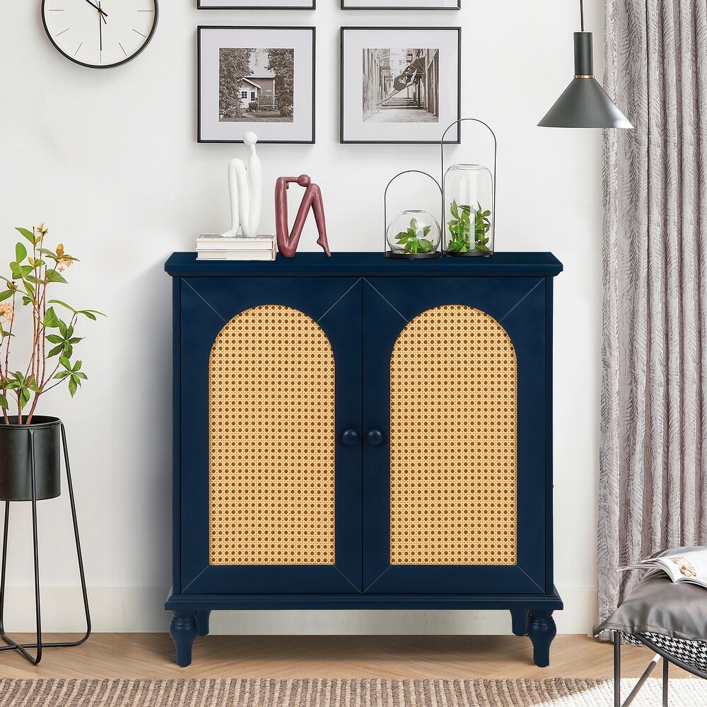 Rattan Storage Cabinet with Doors and Adjustable Shelves