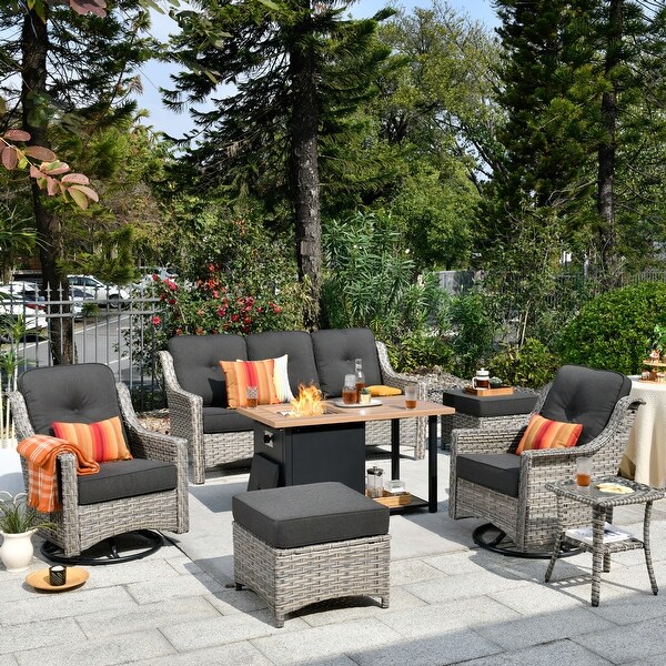 XIZZI Outdoor Patio Furniture 7Piece Conversation Sofa Set with Fire Pit