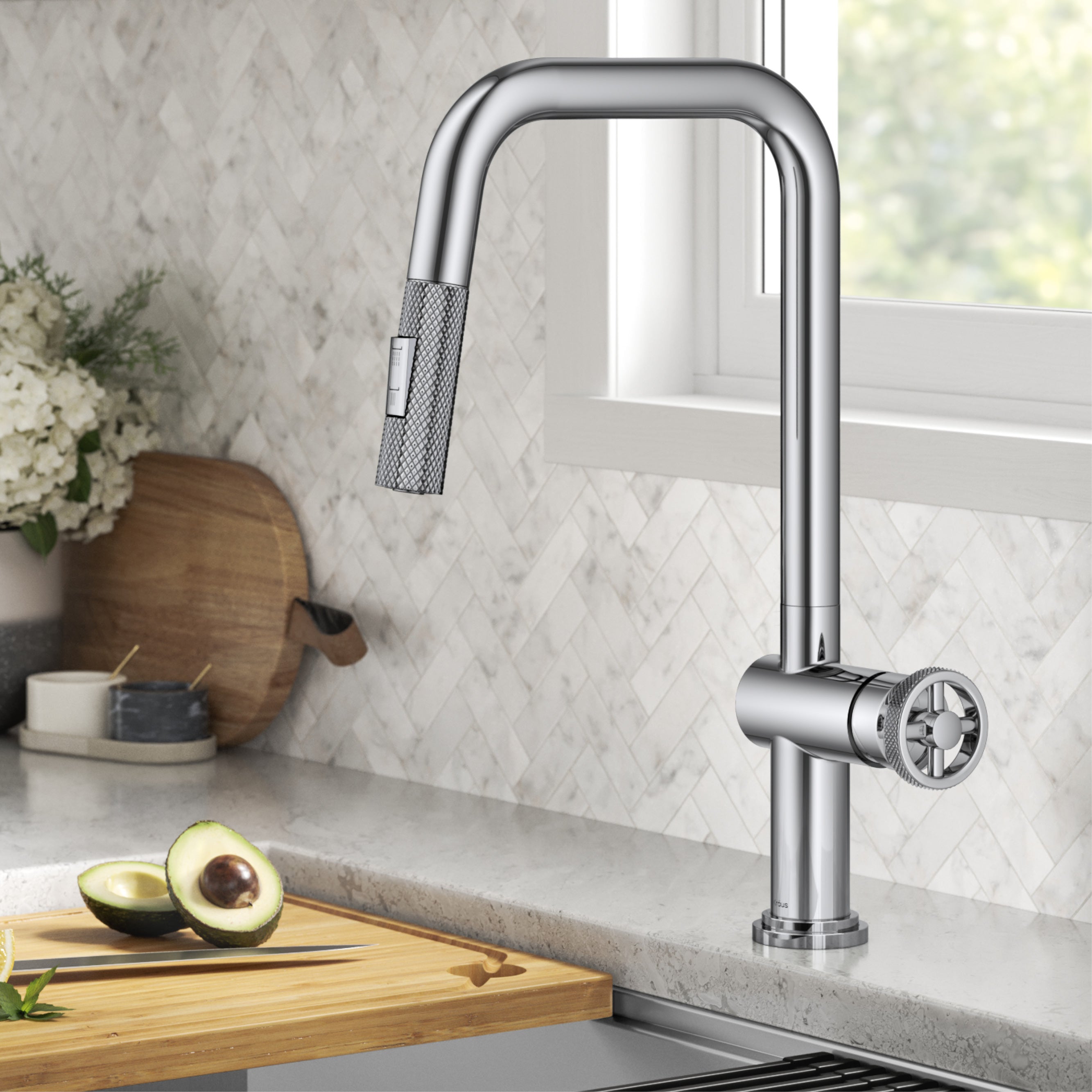 Kraus Urbix Industrial Pull-Down Single Handle Kitchen Faucet in Chrome