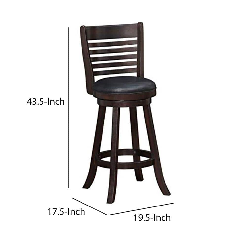 Benjara Brown and Black Wooden Swivel Bar Stool with Leatherette Seating (Set of 2) BM183384