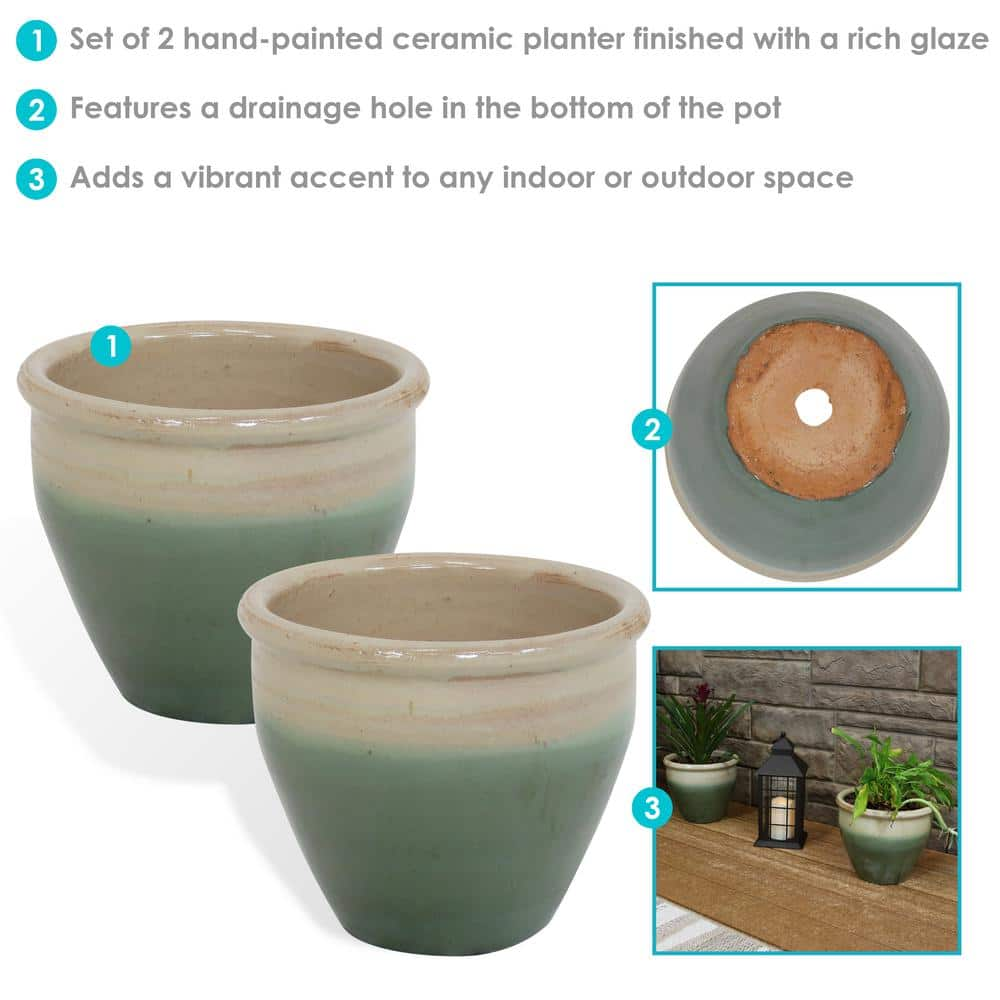 Sunnydaze Decor Chalet Indoor/Outdoor Planter - 9 in. - Seafoam - Ceramic - Set of 2 AP-919