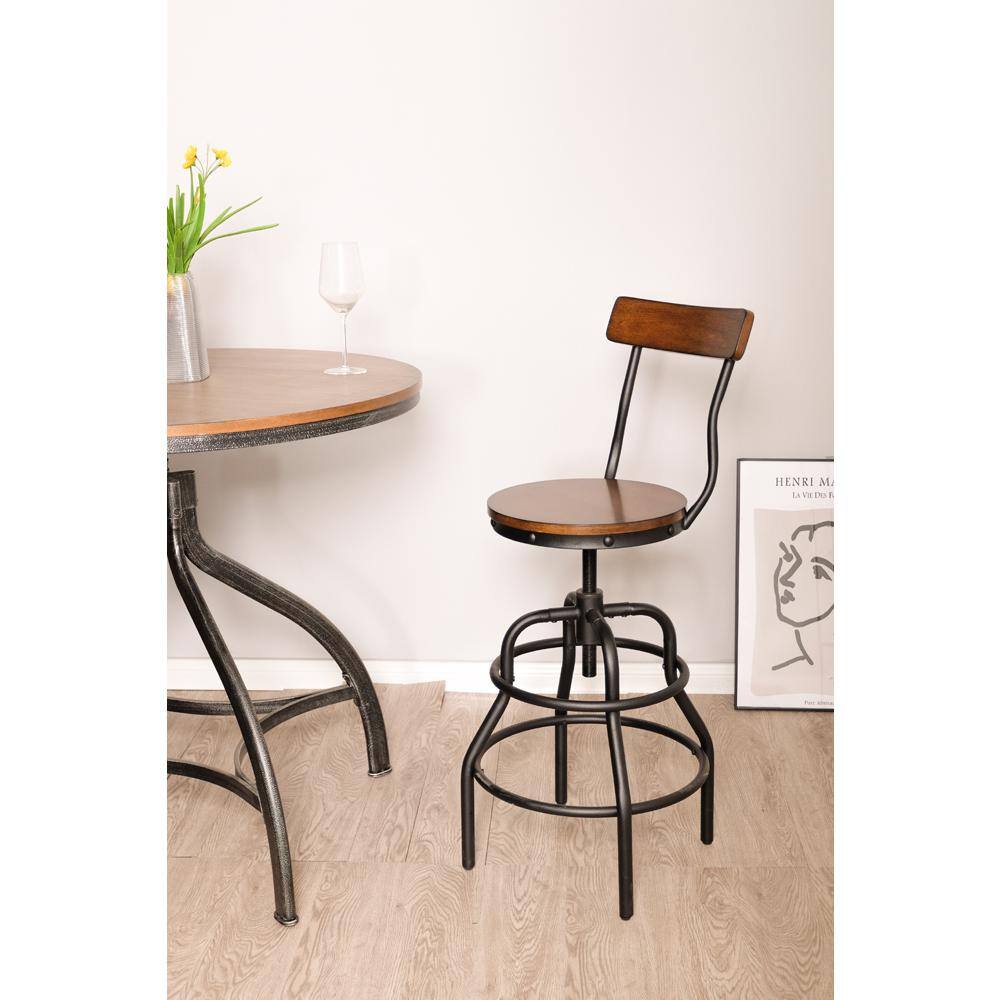 Home Decorators Collection Hamrick Industrial Wood and Iron Adjustable Height Backed Bar Stool BC9333C