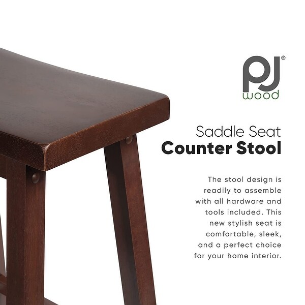 PJ Wood Classic Saddle-Seat 29In Tall Kitchen Counter Stools， Walnut， Set of 2 - 26.4