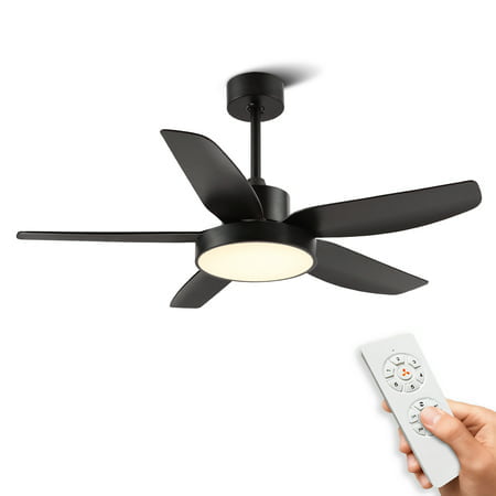 ALUOCYI 46 Inch Matte Black Ceiling Fan with Lights, Low Profile Black Ceiling Fan with 3 Light Color for Bedroom Living Room Kitchen Outdoor