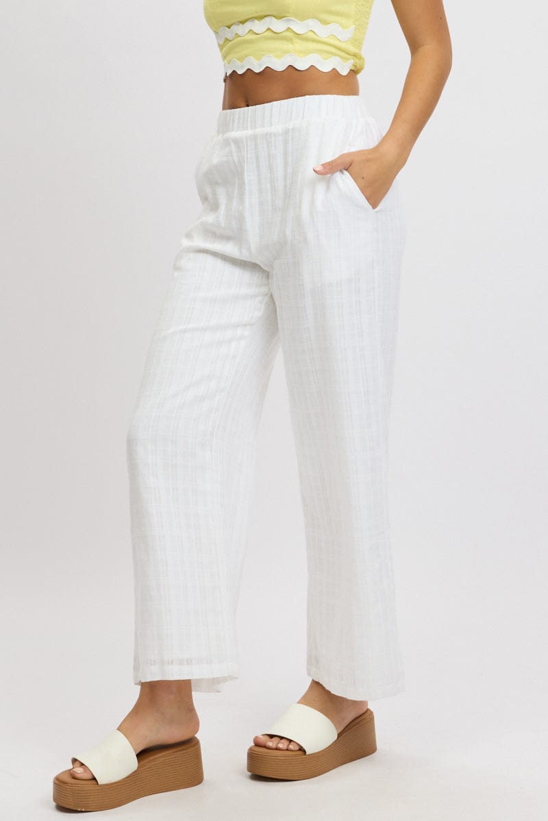 White Wide Leg Pants Elasticated Waist