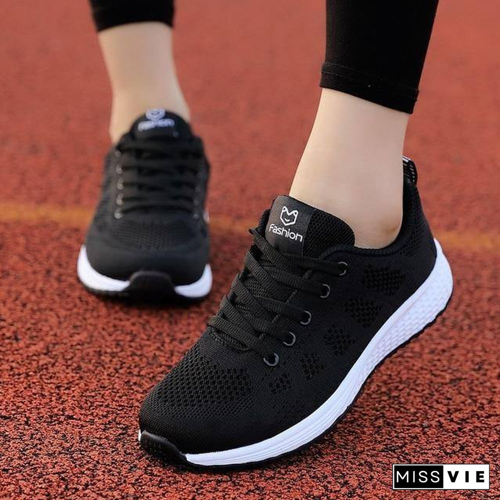 New Women Shoes Flats Fashion Casual Ladies Shoes Woman Lace-Up Mesh Breathable Female Sneakers Zapatillas Mujer