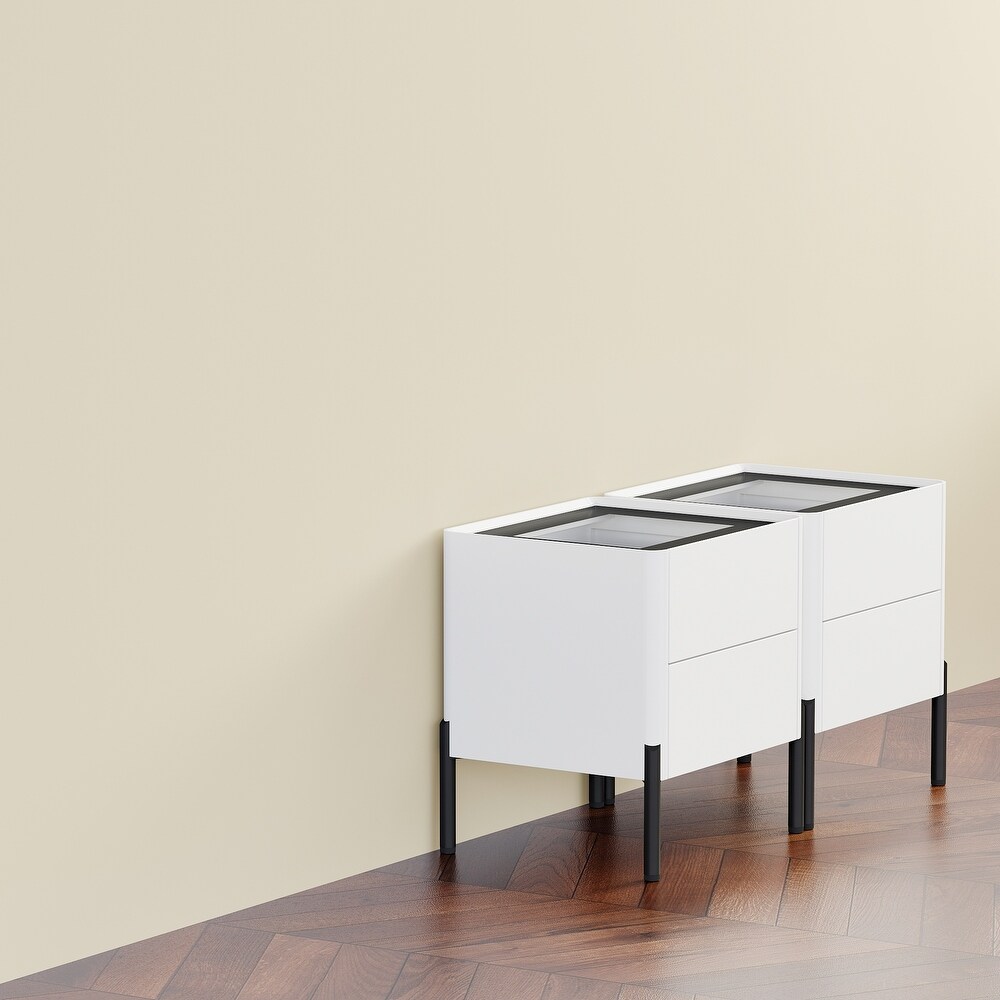 21.7 Inch Bedside Table with 2 Drawers  End Table for Bedroom  White   17.7\