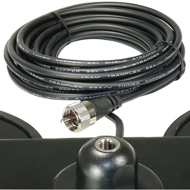 Tram 5 inch Tri magnet Cb Antenna Mount With Rubber Boots And 18 foot Rg58a u Coaxial Cable