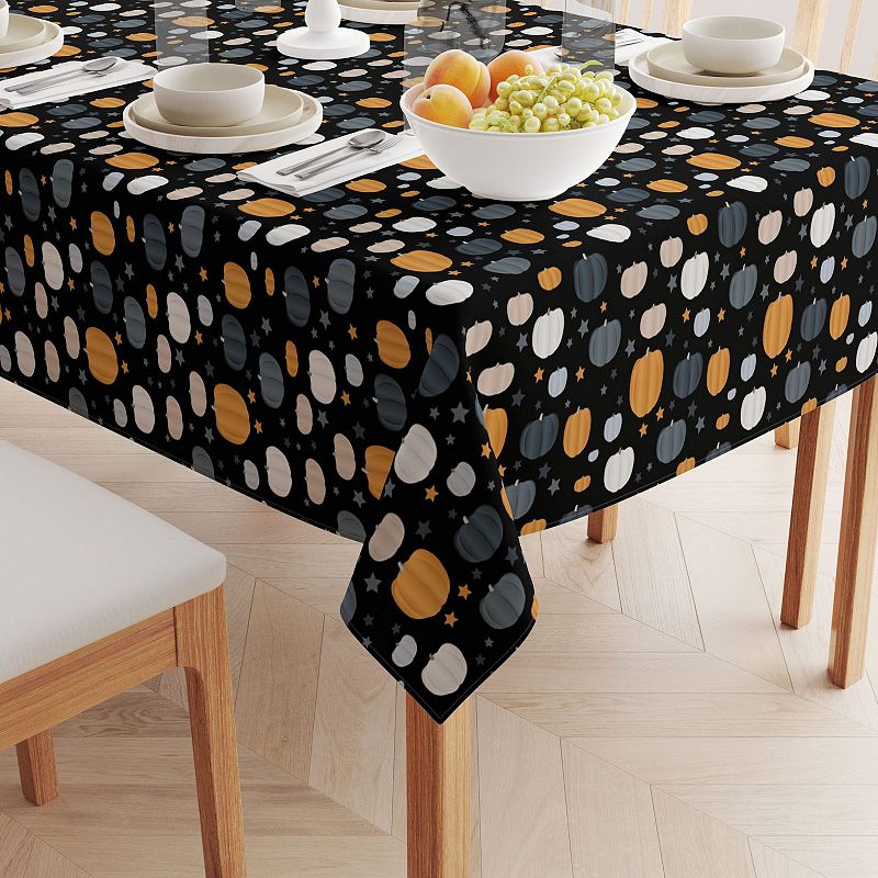 Rectangular Tablecloth， 100% Cotton， 52x104， Halloween Pumpkin and Stars