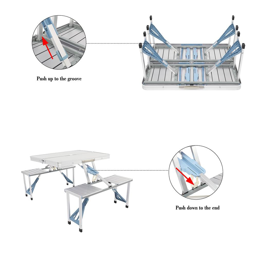 UBesGoo Picnic Table Folding With 4 Person Chair Seats Aluminium Silver