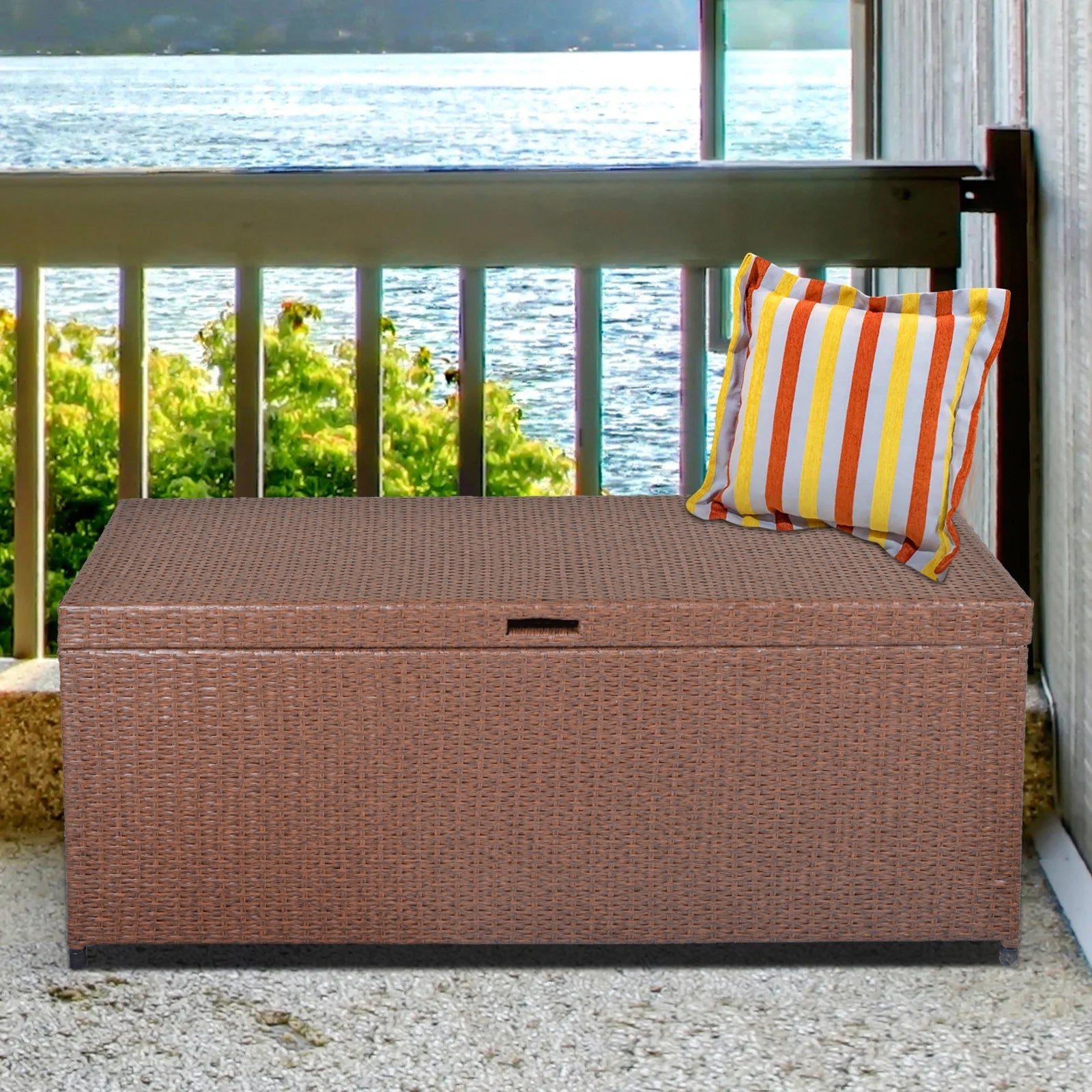 Cozyhom 140 Galllons Storage Box,Outdoor All Weather Bin Deck Box,Brown