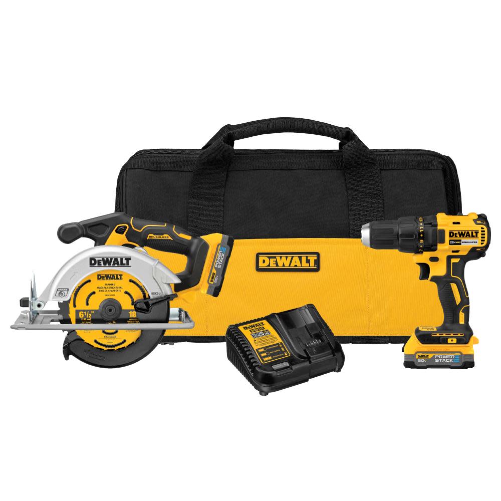 DEWALT 20V MAX Circular Saw & Drill Combo Kit with DEWALT POWERSTACK Compact Batteries