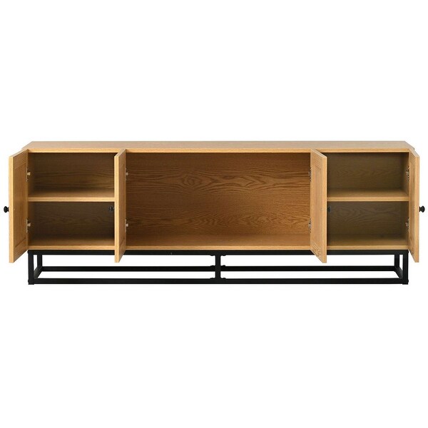 TV Stand Entertainment Cabinet with 4 Textured Rattan Doors and 2 Adjustable Panels