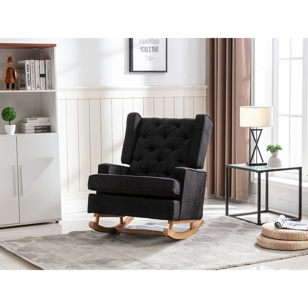 Contemporary Style Living Room Comfortable Polyester with Upholstery Rocking Chair Accent Chair with Solid Rubber Wood Legs