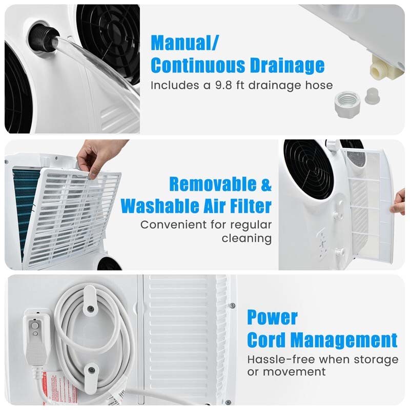 11500 BTU Portable Air Conditioner with Dual Hose, Powerful 3-in-1 AC Unit with Dehumidifier, Fan, Sleep Mode