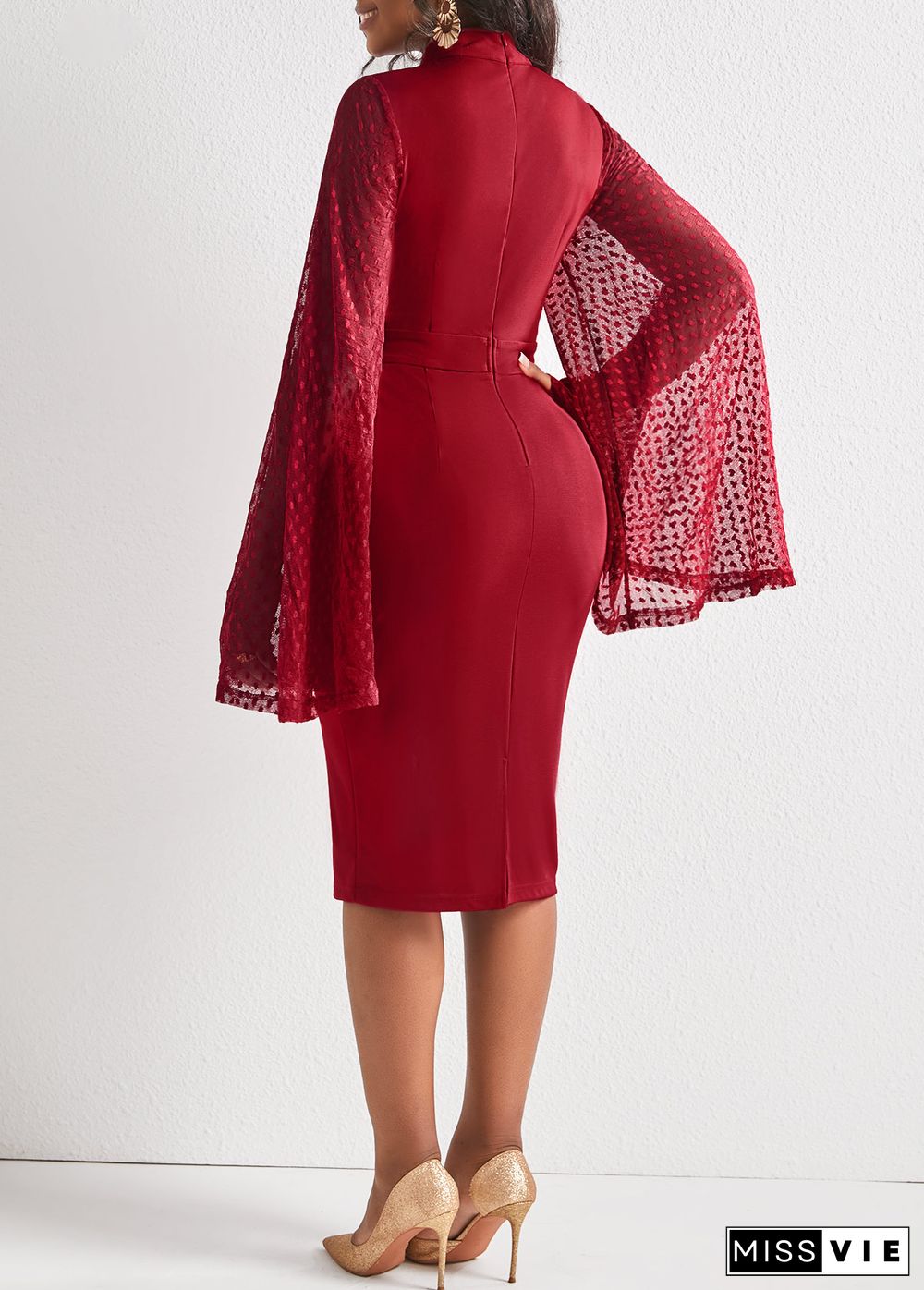 Wine Red Long Sleeve Sheath Dress