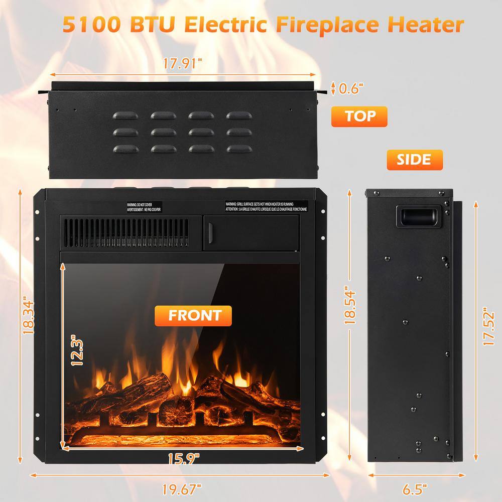 Costway 18'' Electric Fireplace Insert 5100 BTU Freestanding Heater with Remote Control FP10185