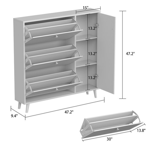 FAMAPY 47.2-inch Grey Shoe Storage Cabinet w/ 3 Drawers and Door - - 35424462