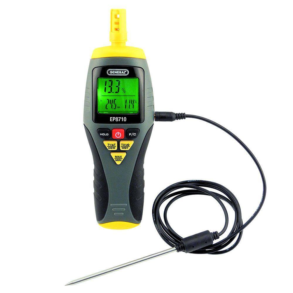 General Tools Field Calibratable Digital Psychometer with MinimumMaximum Memory and Stem Thermocouple Probe EP8710