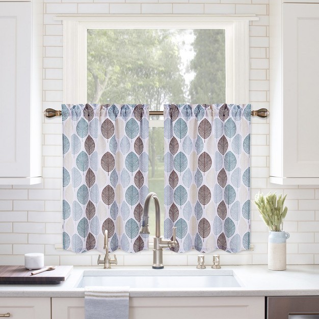 Trinity Kitchen Tier Curtains Window Leaf Pattern Half Window Treatment Set Rod Pocket