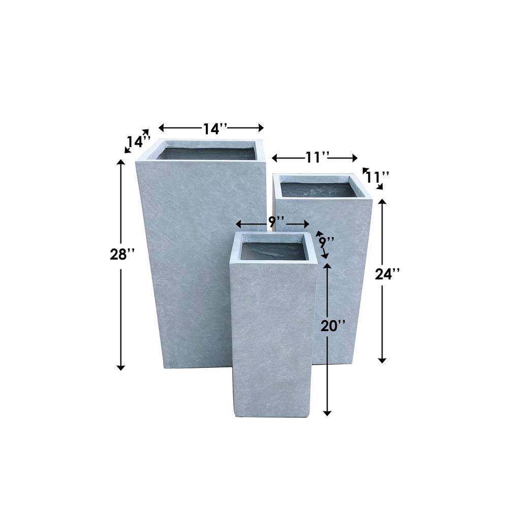 KANTE 28 in. x 24 in. and 20 in. H Square Slate Gray Concrete/Fiberglass Indoor Outdoor Modern Tall Planters OSF0002ABC-C60611