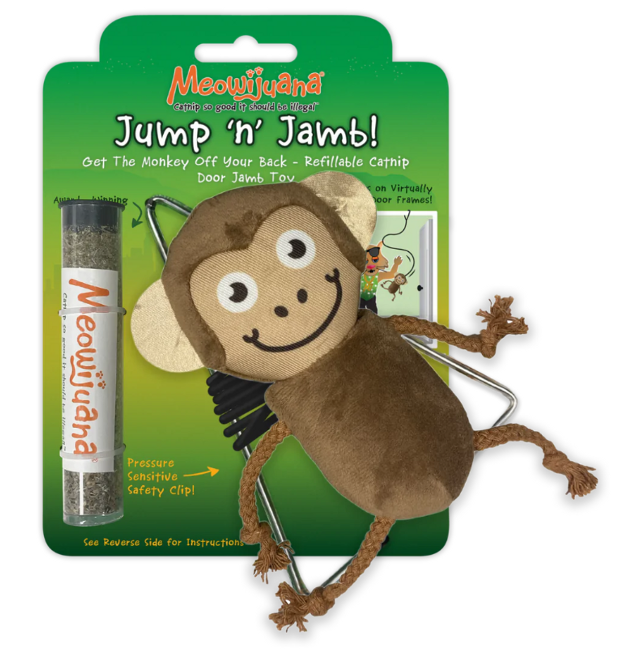 Meowijuana Jump N' Jab Get The Monkey Off Your Back Refillable Swinging Cat Toy