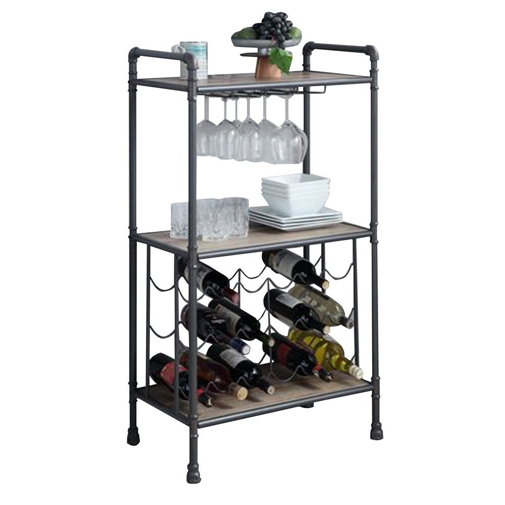 Wine Bottle Rack with 2 Tier Shelves and Metal Frame - Gray - 26 L X 15 W X 45 H Inches