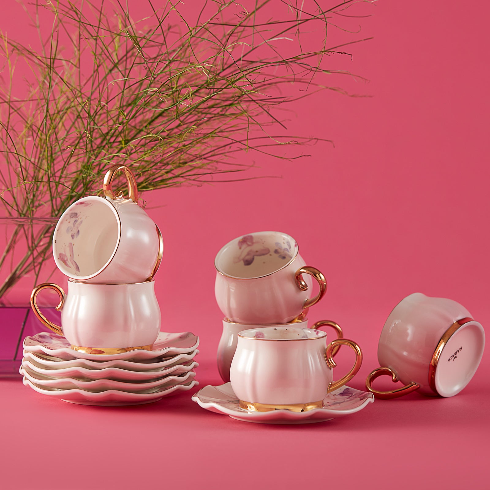 Karaca Pink Garden Set Of 6 Coffee Cups 153.03.06.1467