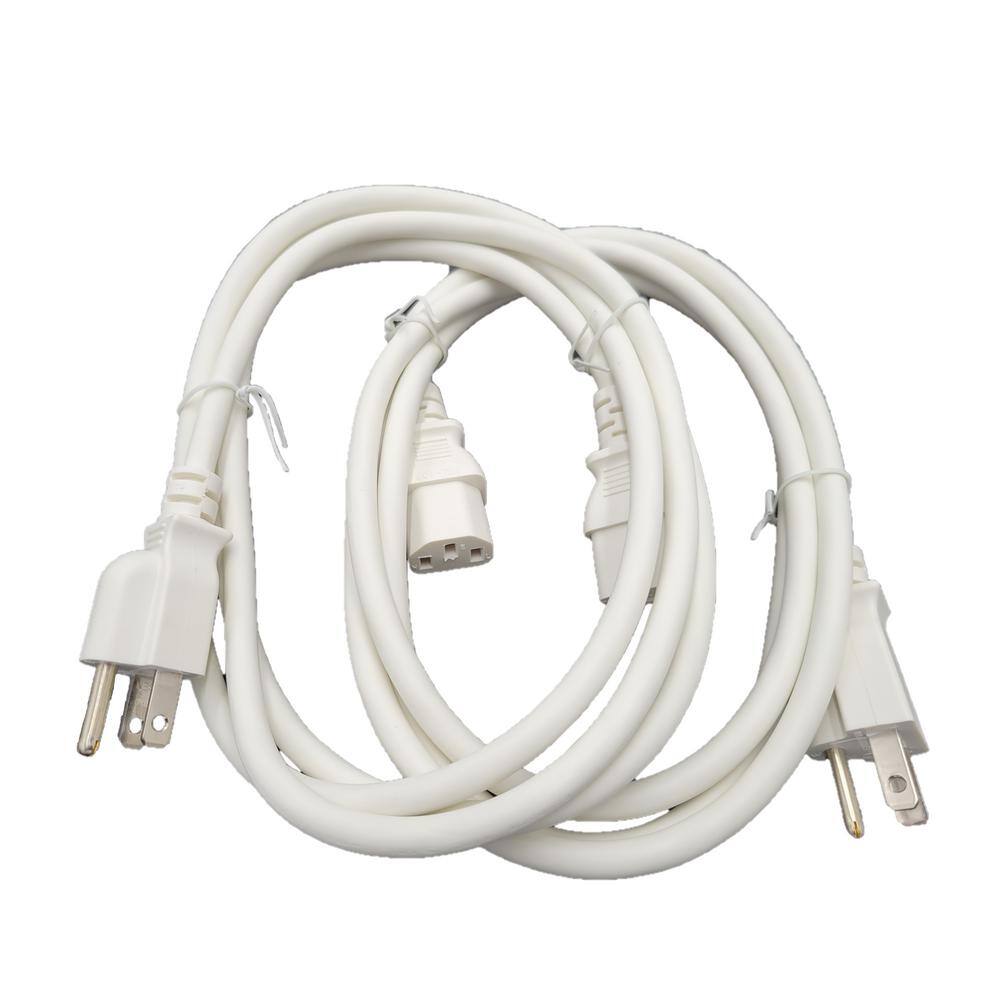 Micro Connectors Inc 6 ft. 18AWG3-Conductors White Universal AC Power Cord (NEMA 5-15P to C13) (2-Pack) M05-113ULWH-2P