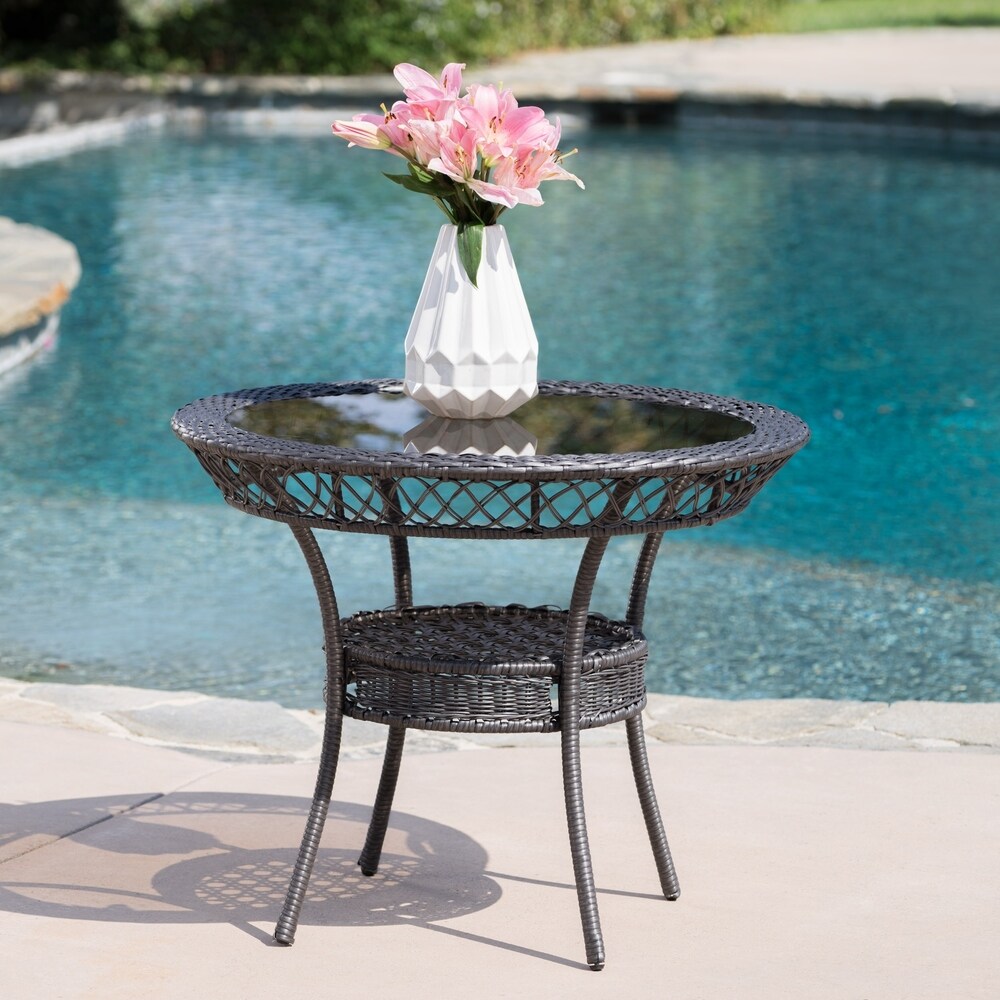 Figi Outdoor 34 inch Wicker Glass Table (ONLY) by Christopher Knight Home