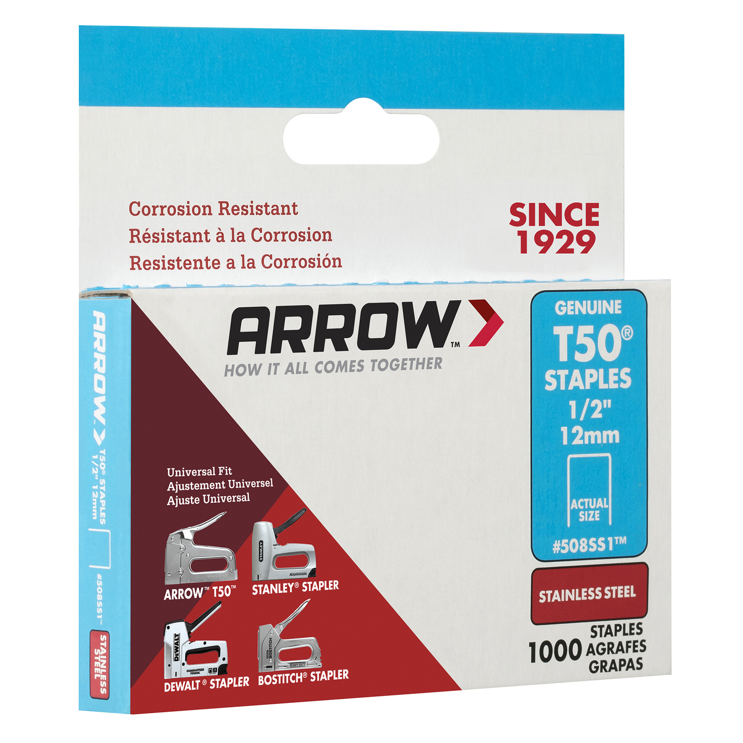 Arrow T50 3/8 in. W X 1/2 in. L 18 Ga. Flat Crown Heavy Duty Staples 1000 pk