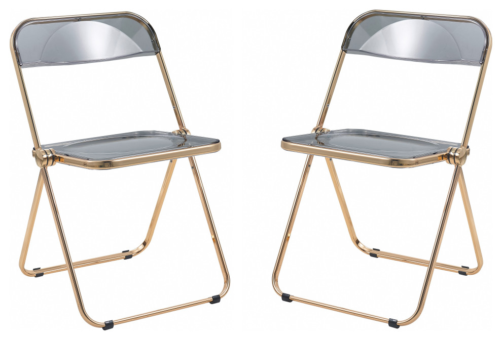 Lawrence Acrylic Folding Chair With Gold Frame Set of 2   Contemporary   Folding Chairs And Stools   by LeisureMod  Houzz