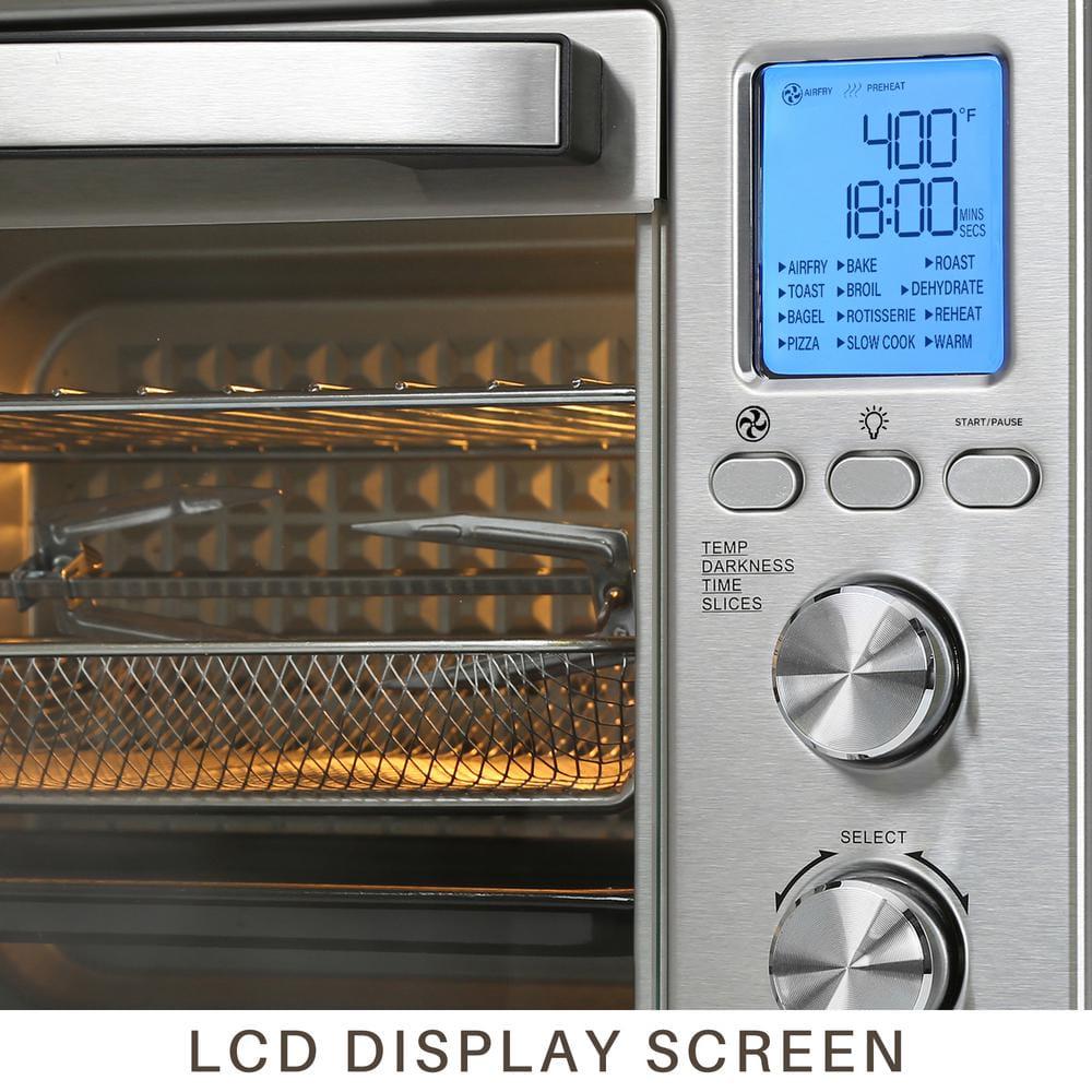 LNC 1750W 6Slice Black and Stainless Steel Convection Toaster Oven with 12Cook Modes and LCD Digital Screen