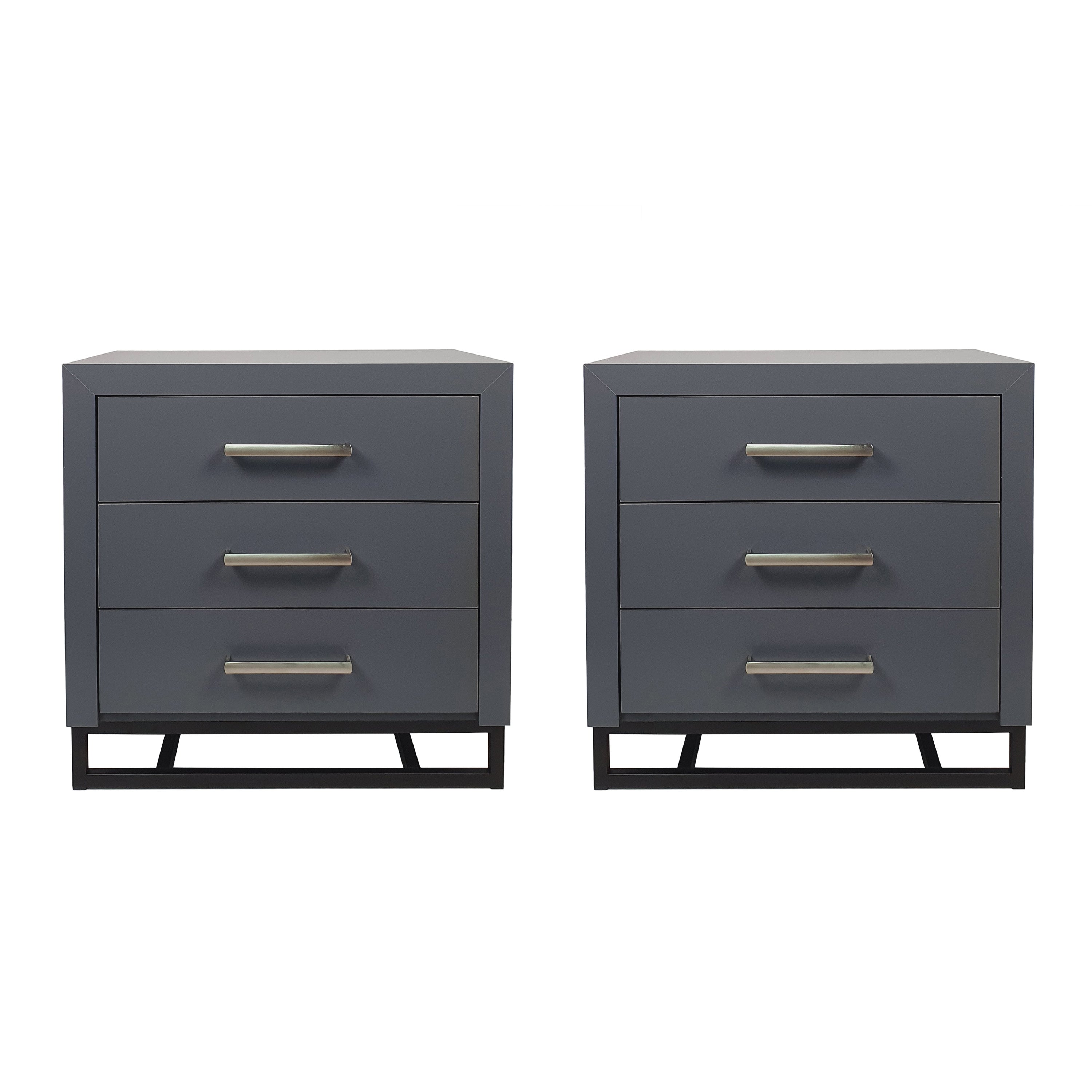 Borah Contemporary Faux Wood 3 Drawer Nightstand, Set of 2