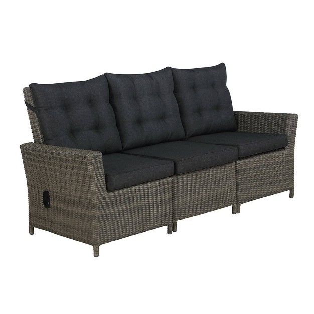 Asti Wicker 3 Seat Reclining Sofa With Cushions Gray Alaterre Furniture