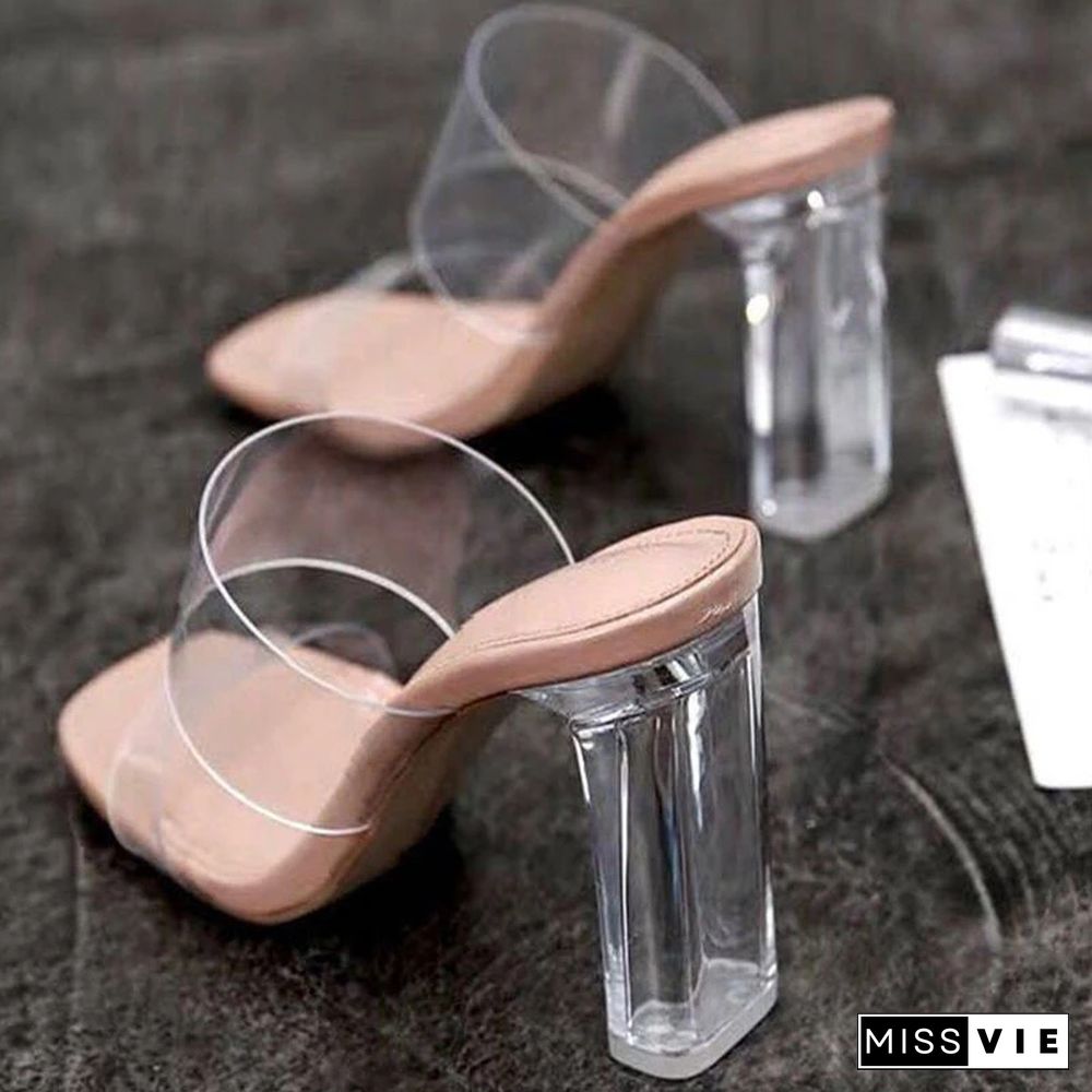 Summer Women Pumps Sandals PVC Jelly Slippers Open Toe High Heels Women Transparent Perspex Slippers Shoes Heel Clear Sandals