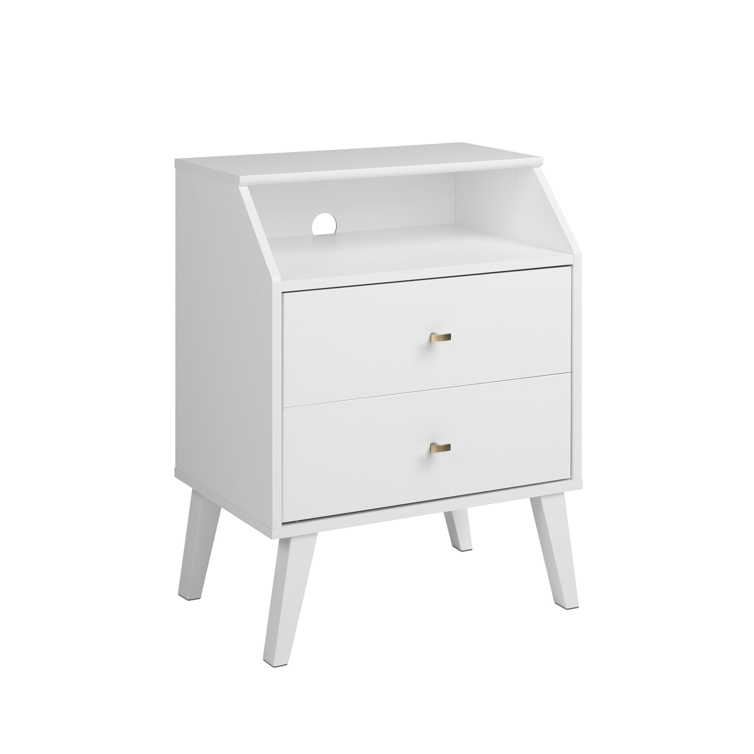 Prepac Milo Mid Century Modern 2-Drawer Bedroom Nightstand, White