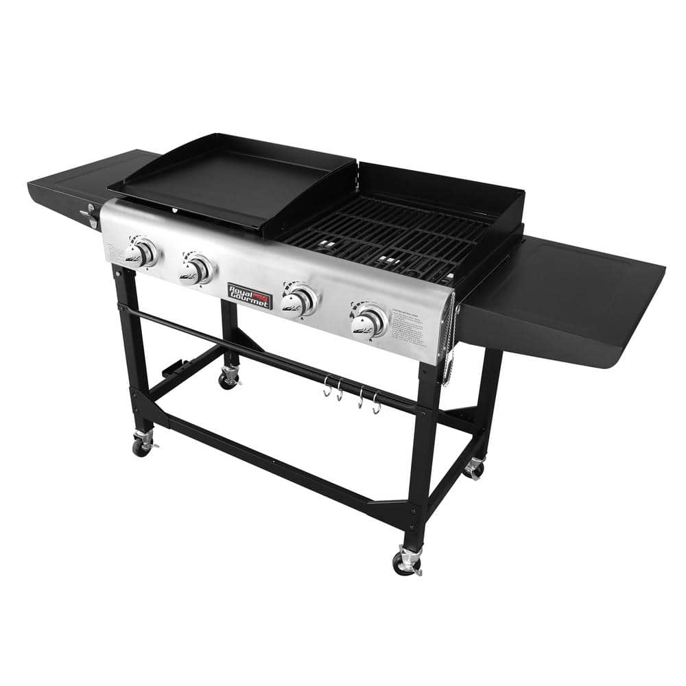 Royal Gourmet 4-Burners Portable Propane Gas Grill and Griddle Combo Grills in Black with Side Tables GD401