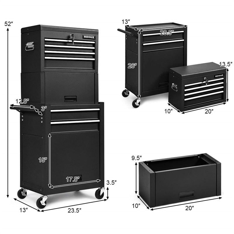 6-Drawer Rolling Tool Chest 3-in-1 Tool Storage Cabinet with Auto Locking System & Lockable Wheels