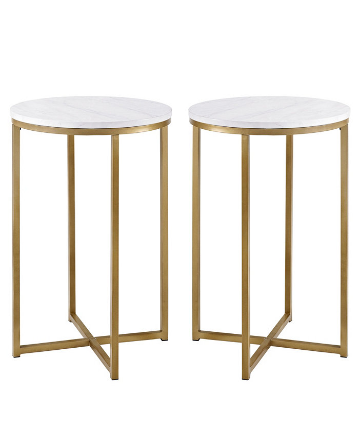 Walker Edison Modern Glam 2-Piece Metal-X Leg Side Table Set