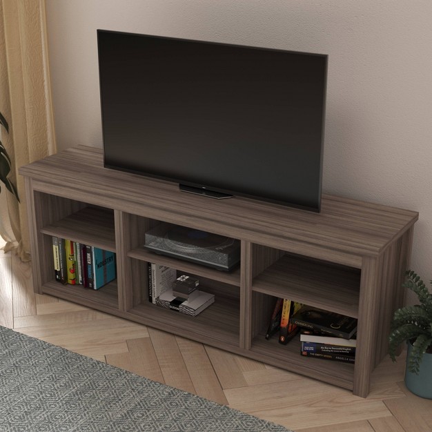 6 Cubby Tv Stand For Tvs Up To 80 quot Gray Wash Oak Merrick Lane