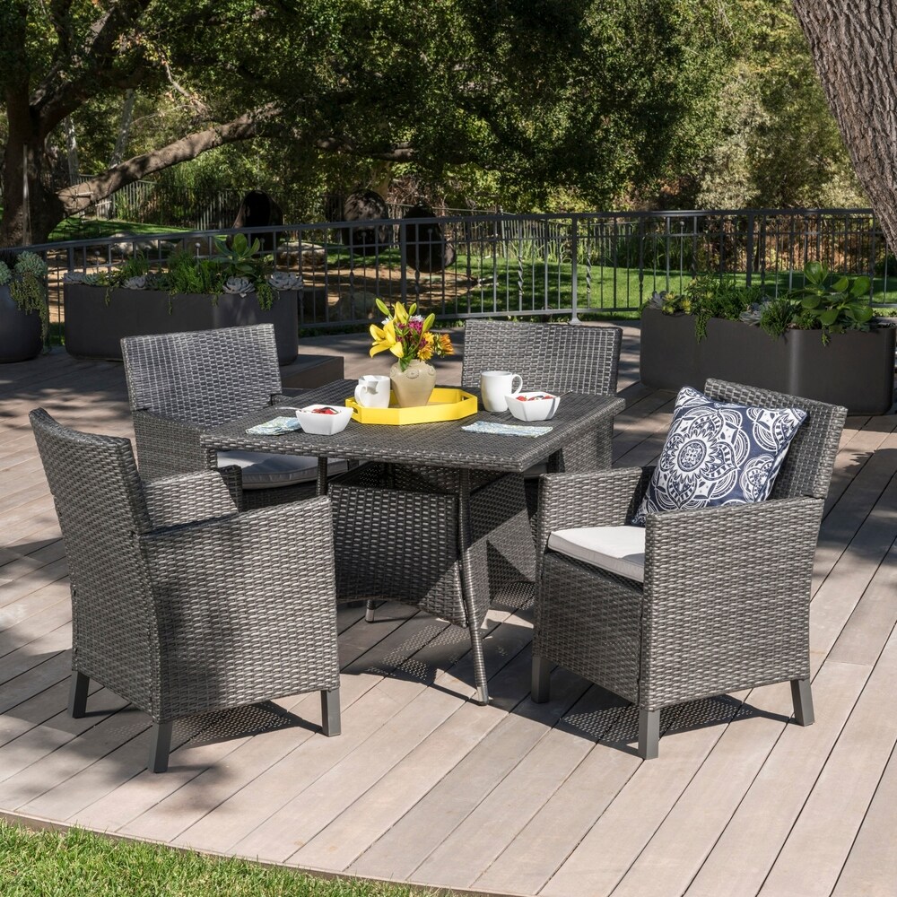 Cypress Outdoor 5 piece Square Wicker Dining Set with Cushions by Christopher Knight Home