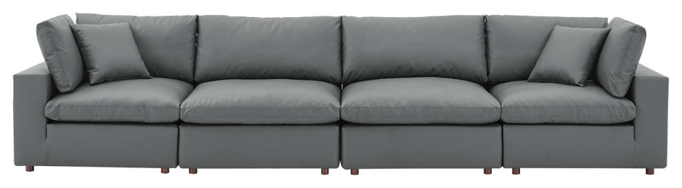 Sofa  Faux Vegan Leather  Gray  Modern  Living Lounge Hotel Hospitality   Transitional   Sofas   by House Bound  Houzz