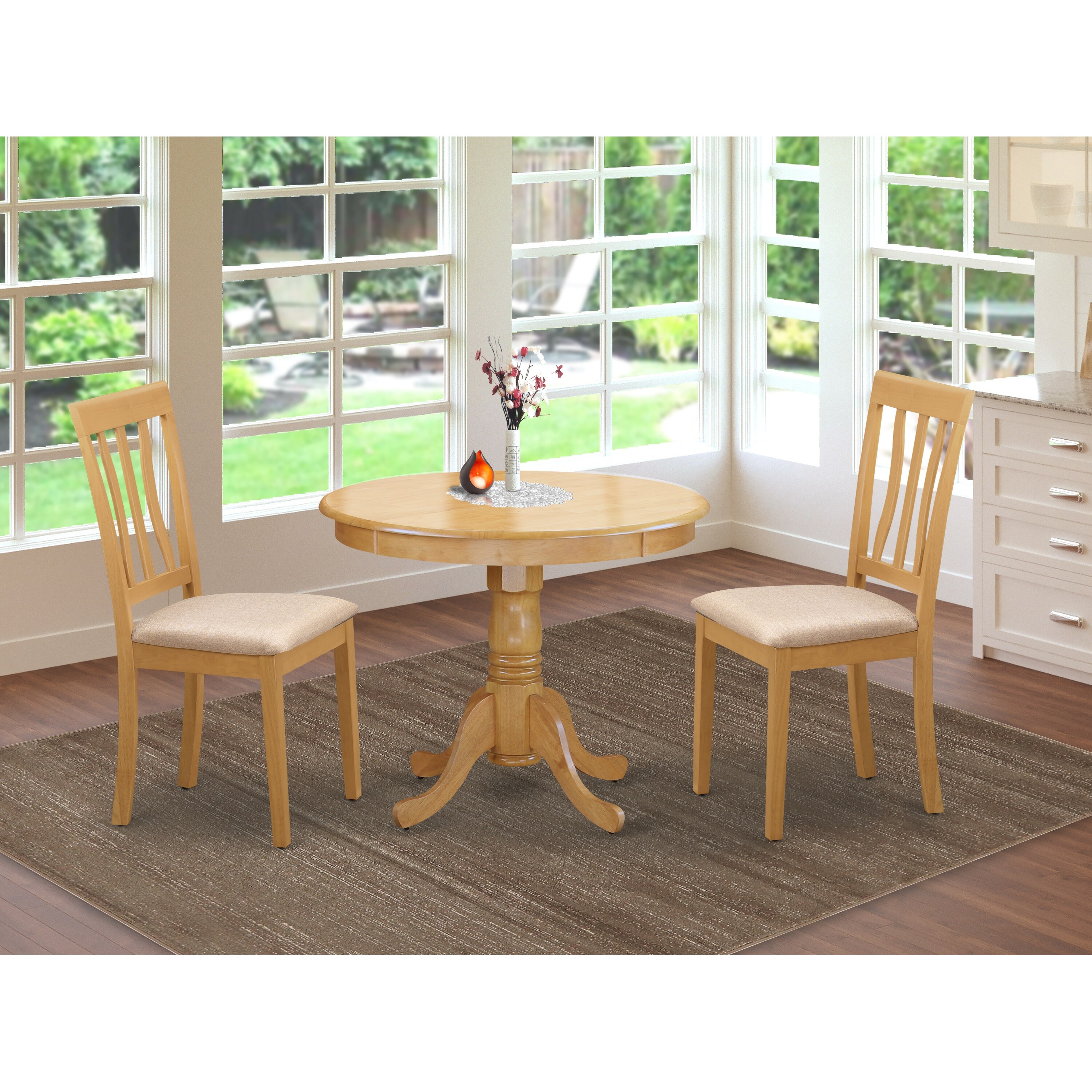 3 PC Oak Kitchen Table Set Including 1 Small Kitchen Table plus 2 Dining Chairs (Chair Seats Option)