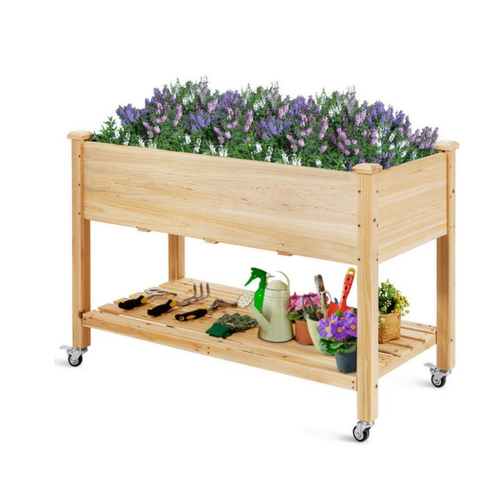 Ejoy 48 in. x 30 in. x 20 in. Wooden Elevated Planter with Shelf and Wheels (Set of 2-Pack) PlanterShelf_48x30x20_2pc