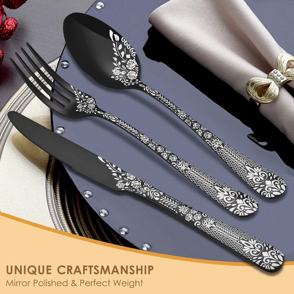 36 Piece Flatware Set with Unique Floral Laser