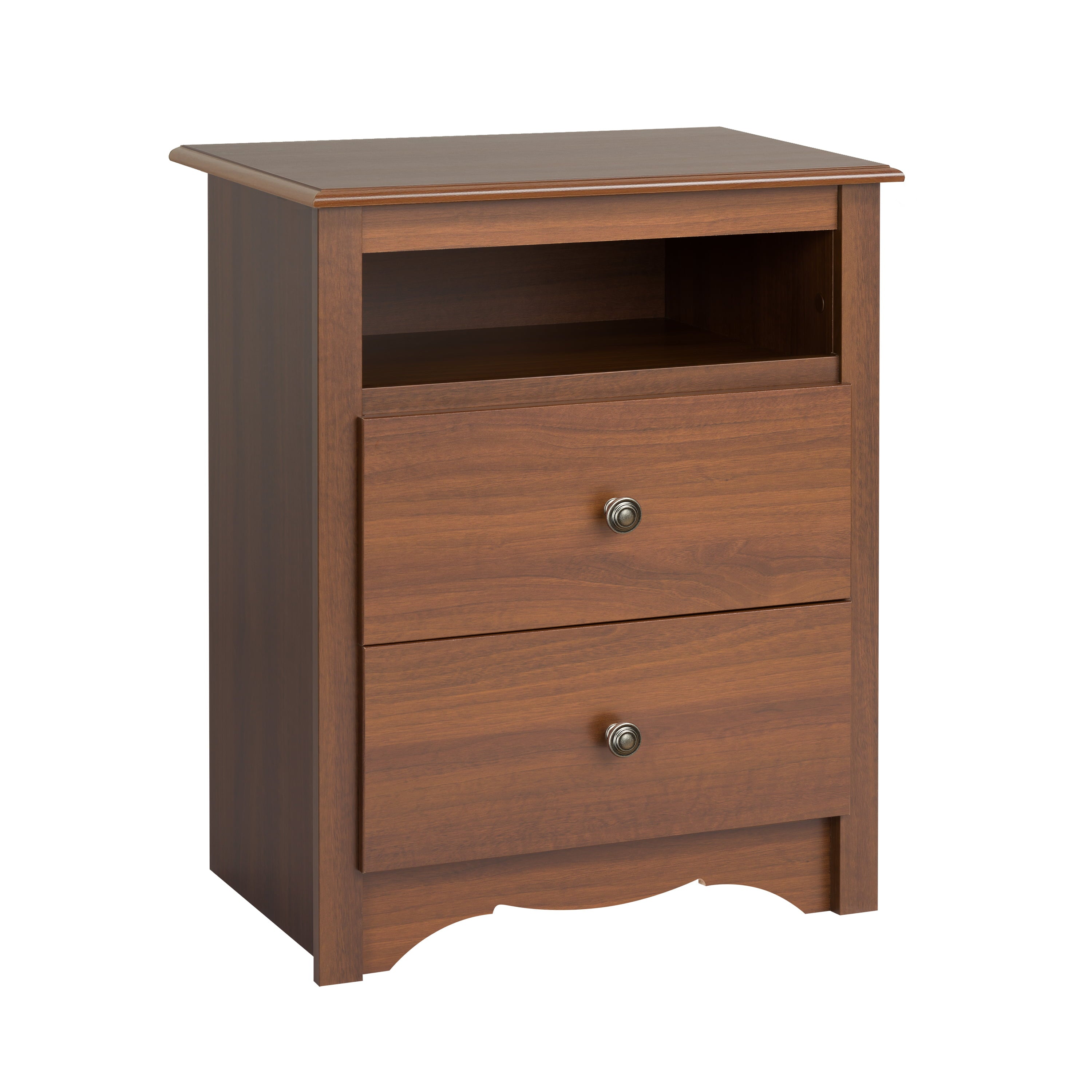 Prepac Monterey Tall 2 - Drawer Nightstand with Open Shelf, Cherry