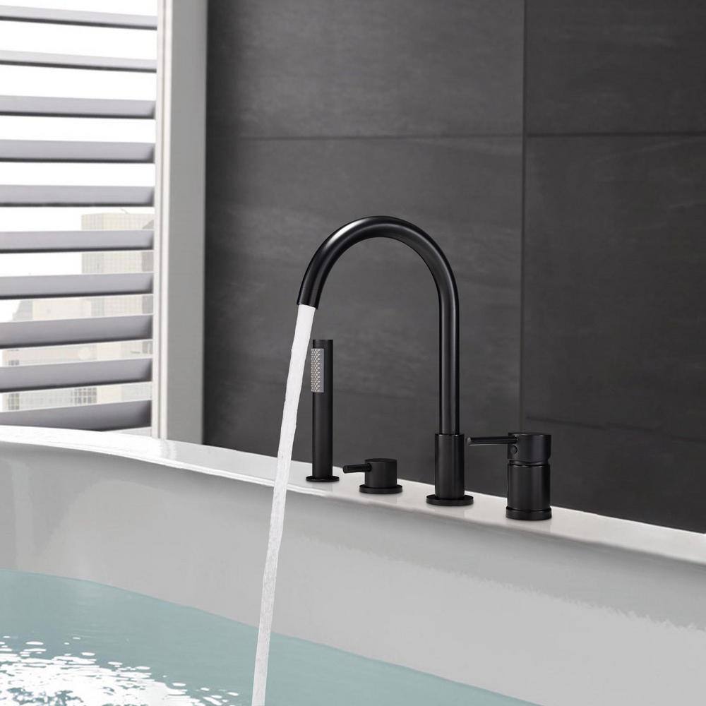 matrix decor 2-Handle Tub-Mount Roman Tub Faucet with Hand Shower in Matte Black MD-RBBF61015MB