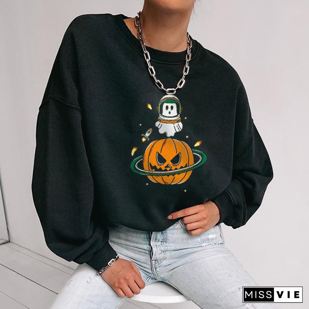 Pumpkin's planet ghost spaceman print sweatshirt designer